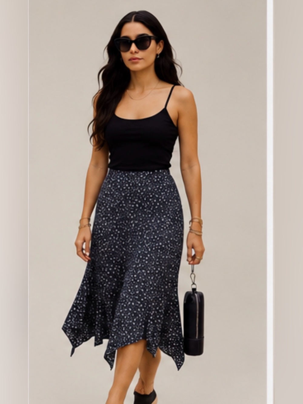 Max Studio Black and Blue Floral Midi Skirt Y2K boho